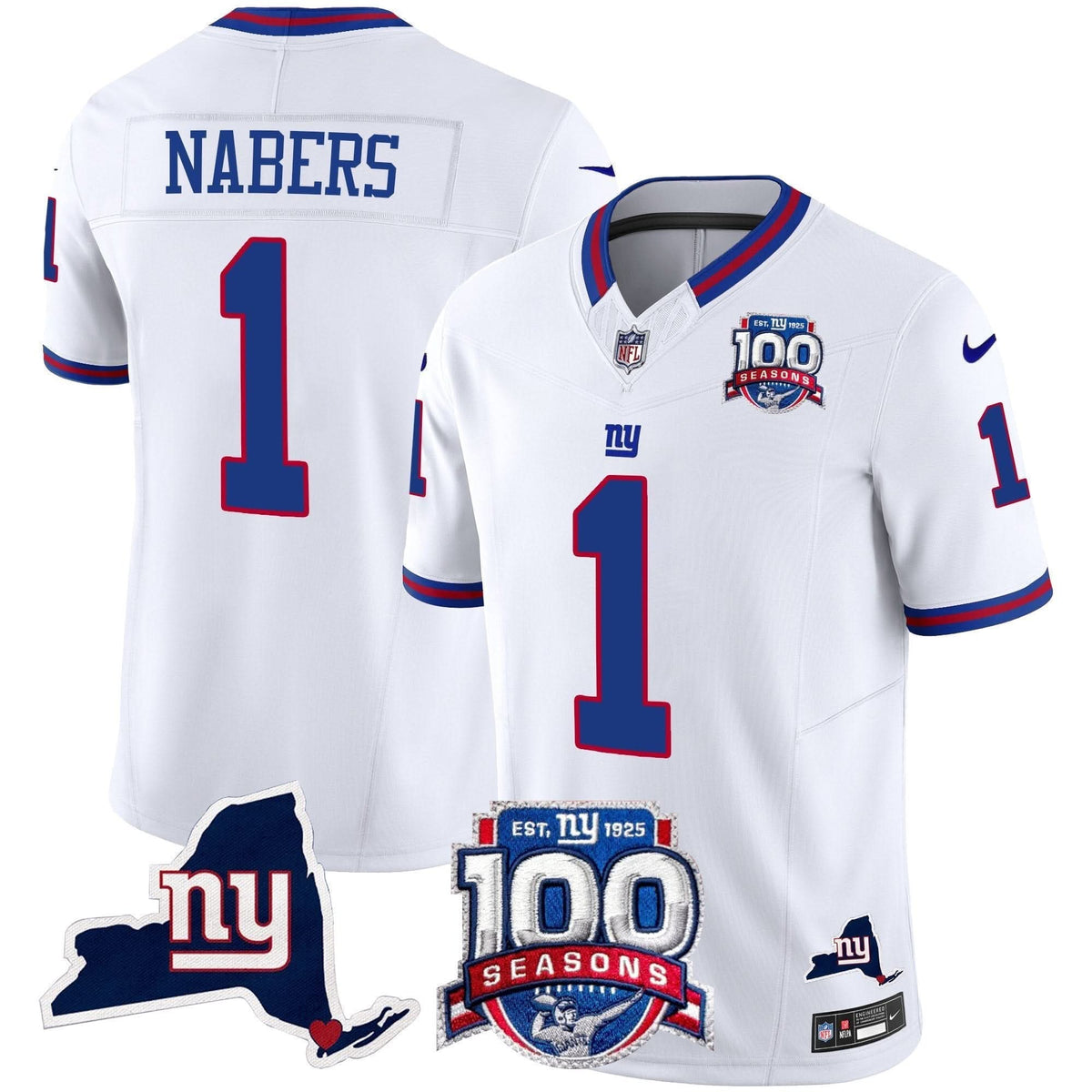 NYG 100th Season & State Patch Vapor Limited Jersey