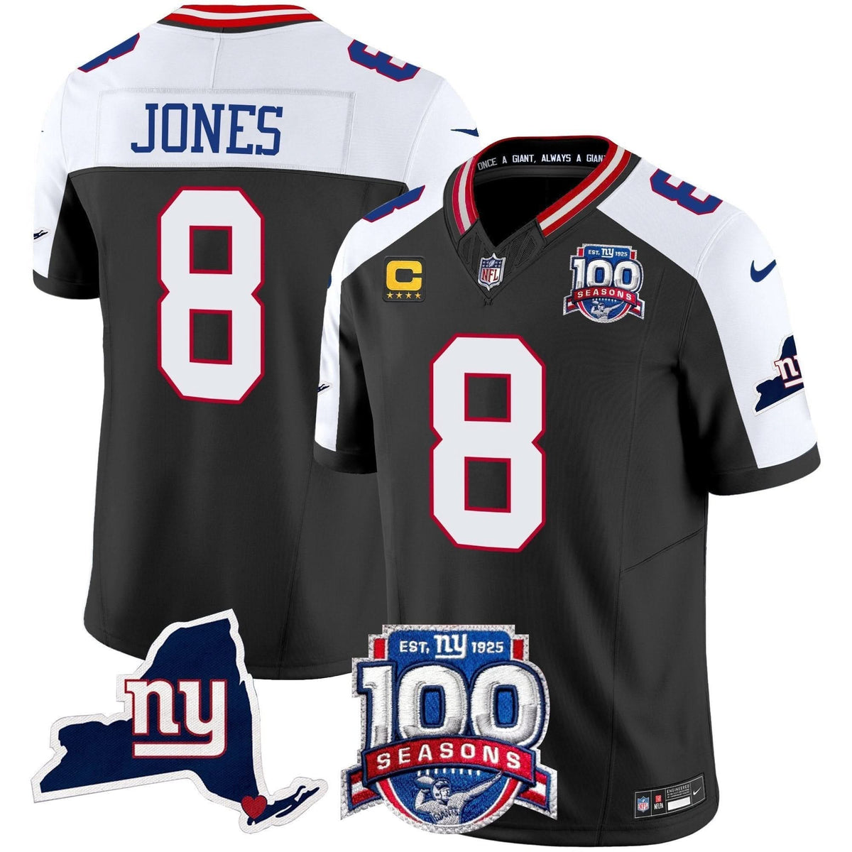 NYG 100th Season & State Patch Vapor Limited Jersey