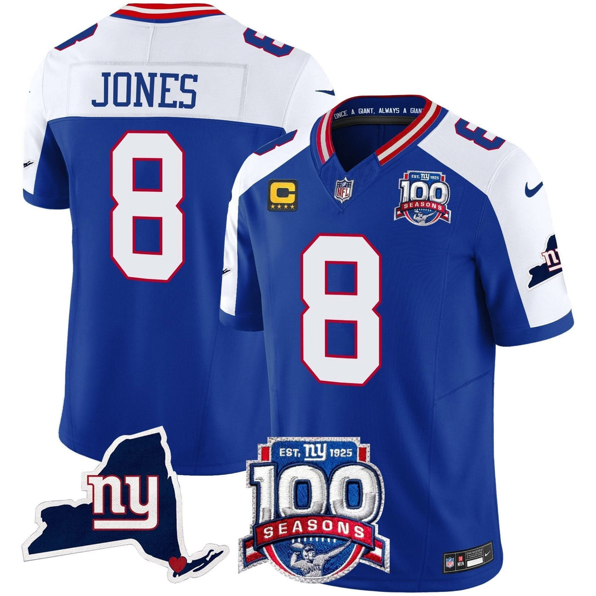 NYG 100th Season & State Patch Vapor Limited Jersey