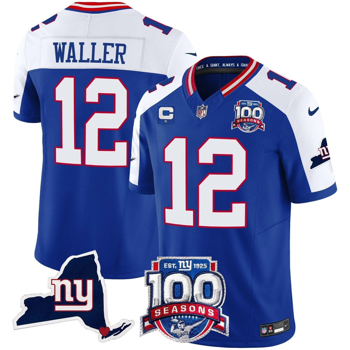 NYG 100th Season & State Patch Vapor Limited Jersey