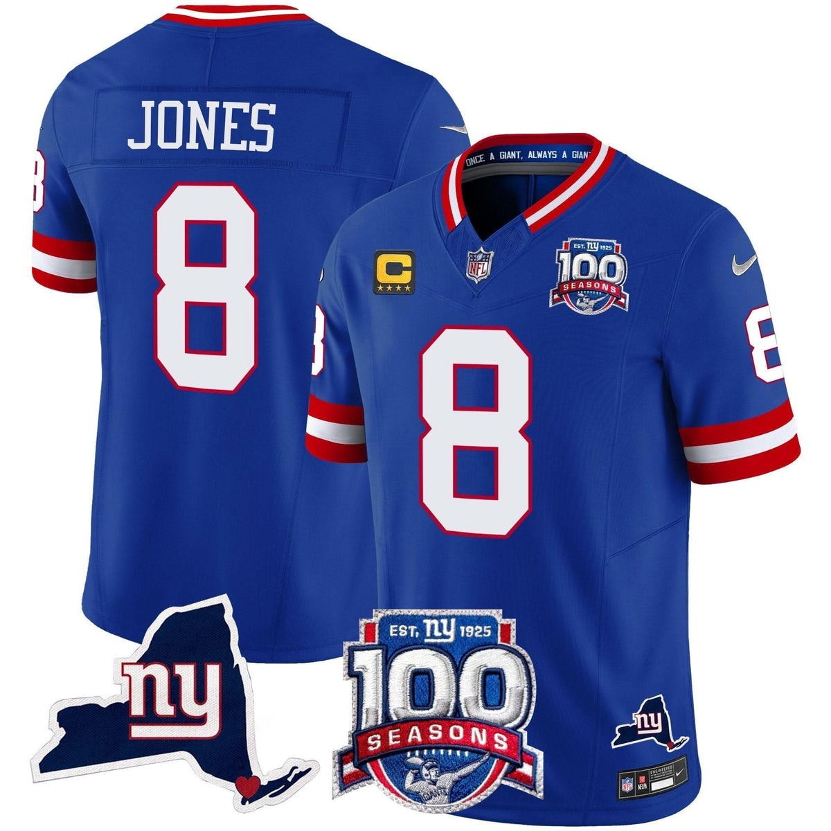 NYG 100th Season & State Patch Vapor Limited Jersey