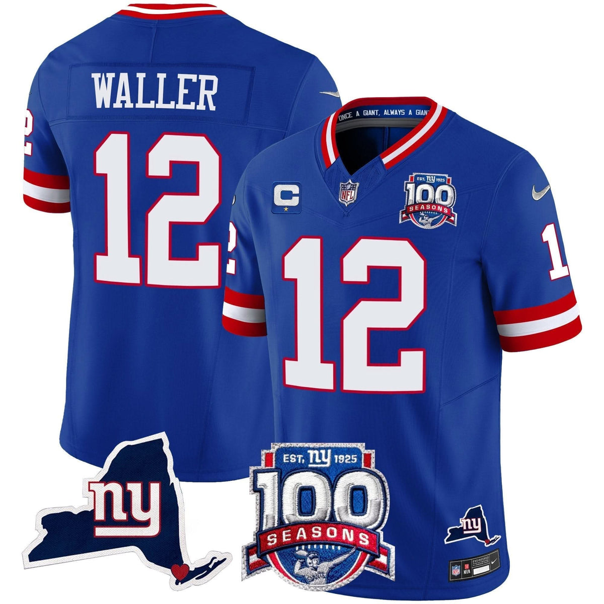 NYG 100th Season & State Patch Vapor Limited Jersey