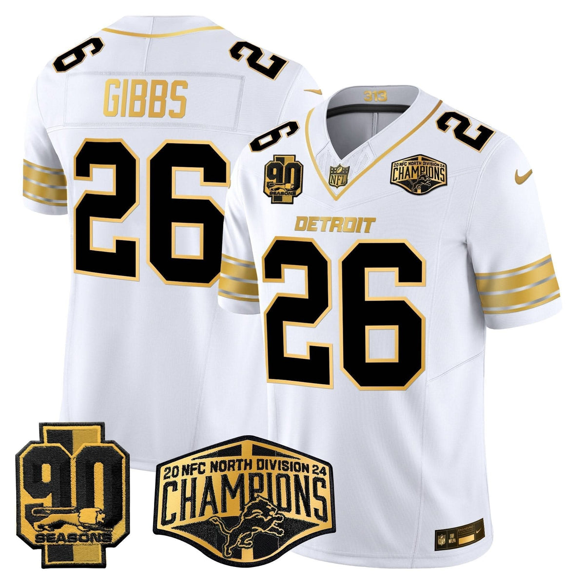 DET 2024 NFC North Division Champions Patch Gold Vapor Limited Jersey