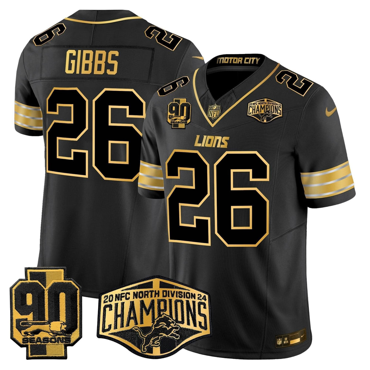 DET 2024 NFC North Division Champions Patch Gold Vapor Limited Jersey