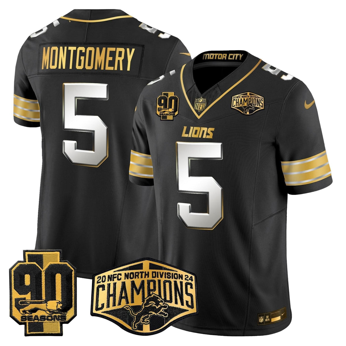 DET 2024 NFC North Division Champions Patch Gold Vapor Limited Jersey