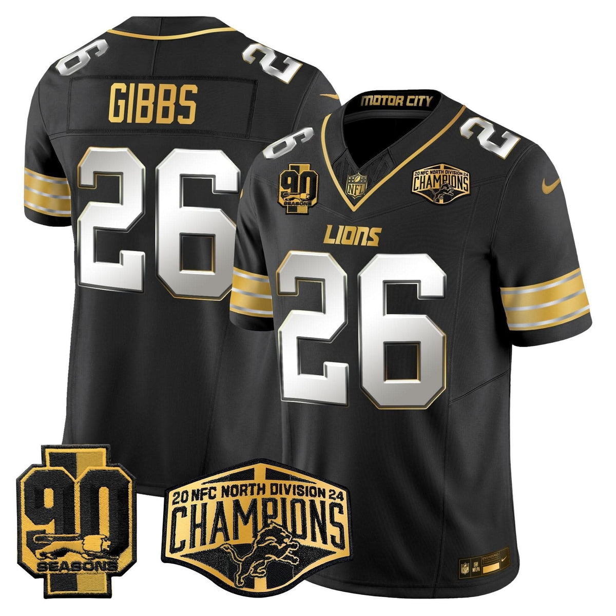 DET 2024 NFC North Division Champions Patch Gold Vapor Limited Jersey
