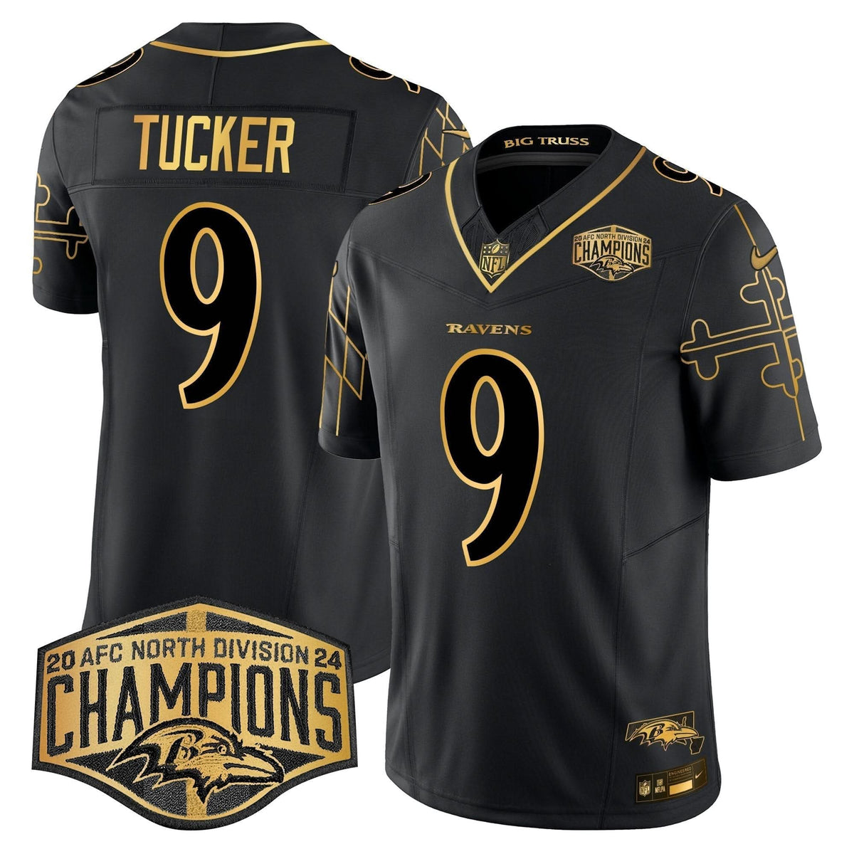 BAL Maryland Flag Map 2024 AFC North Division Champions Patch Gold Vapor Limited Jersey