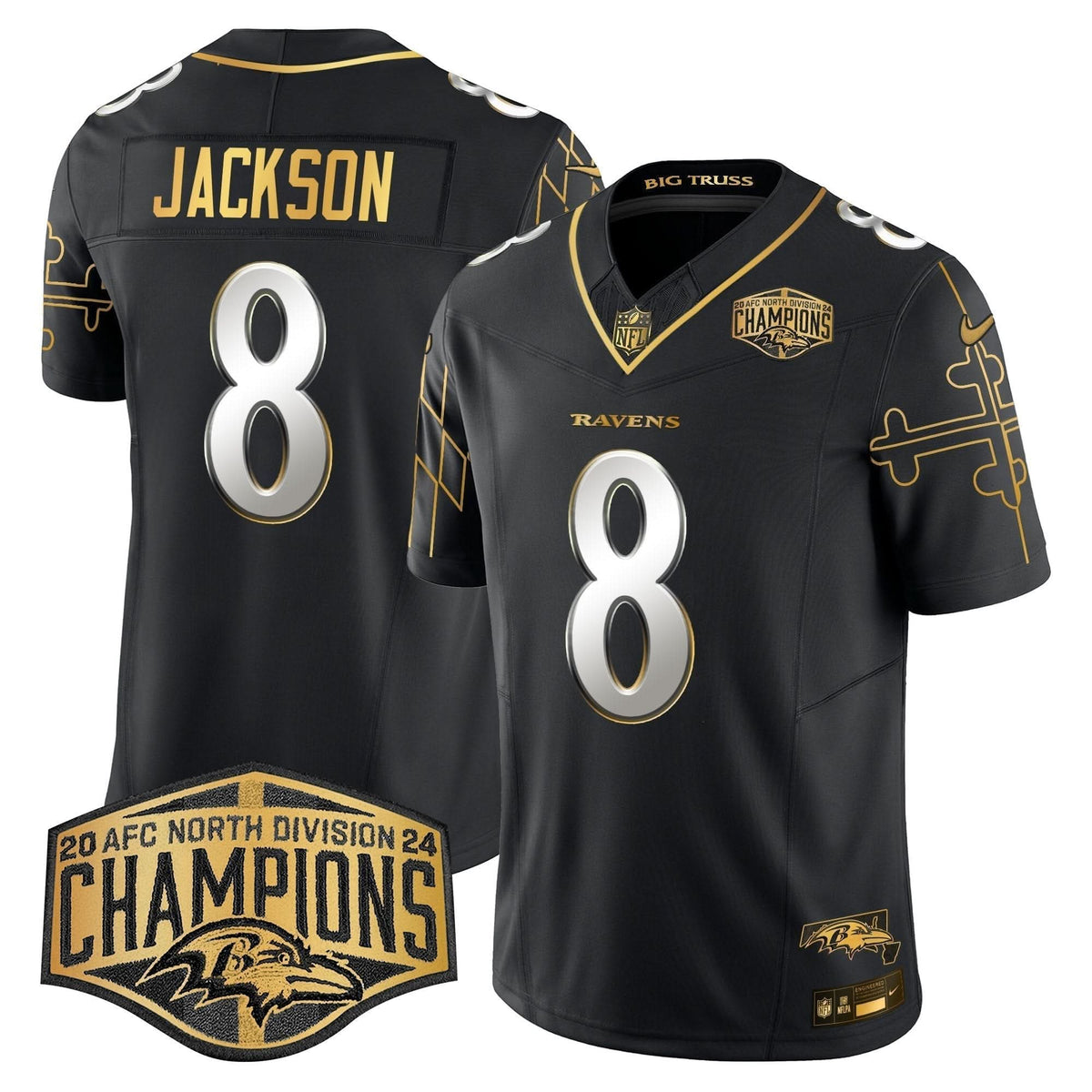 BAL Maryland Flag Map 2024 AFC North Division Champions Patch Gold Vapor Limited Jersey