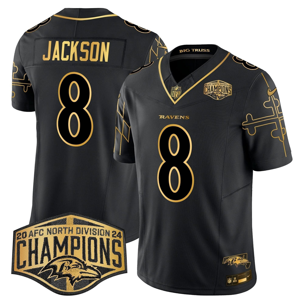 BAL Maryland Flag Map 2024 AFC North Division Champions Patch Gold Vapor Limited Jersey
