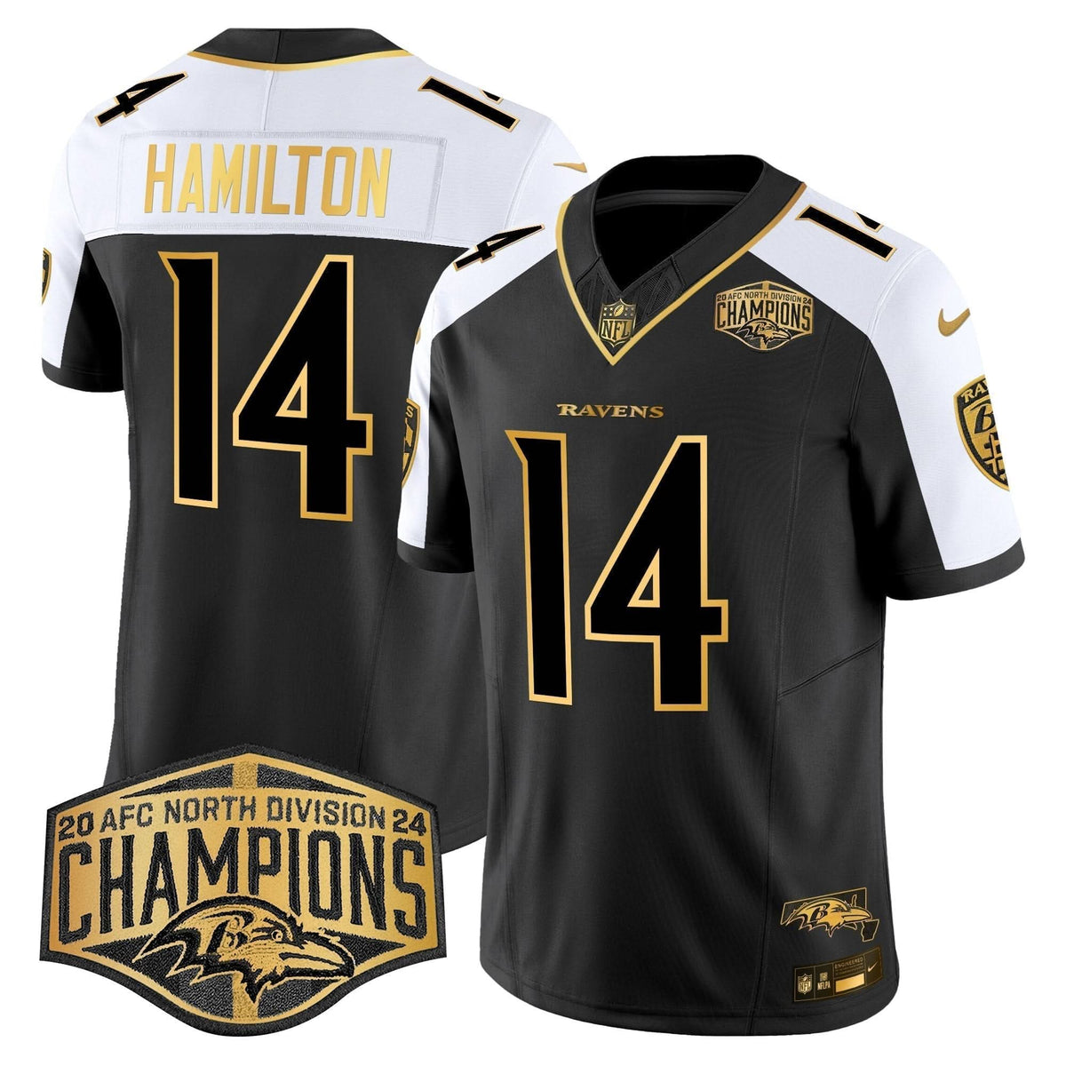 BAL Maryland Flag Map 2024 AFC North Division Champions Patch Gold Vapor Limited Jersey