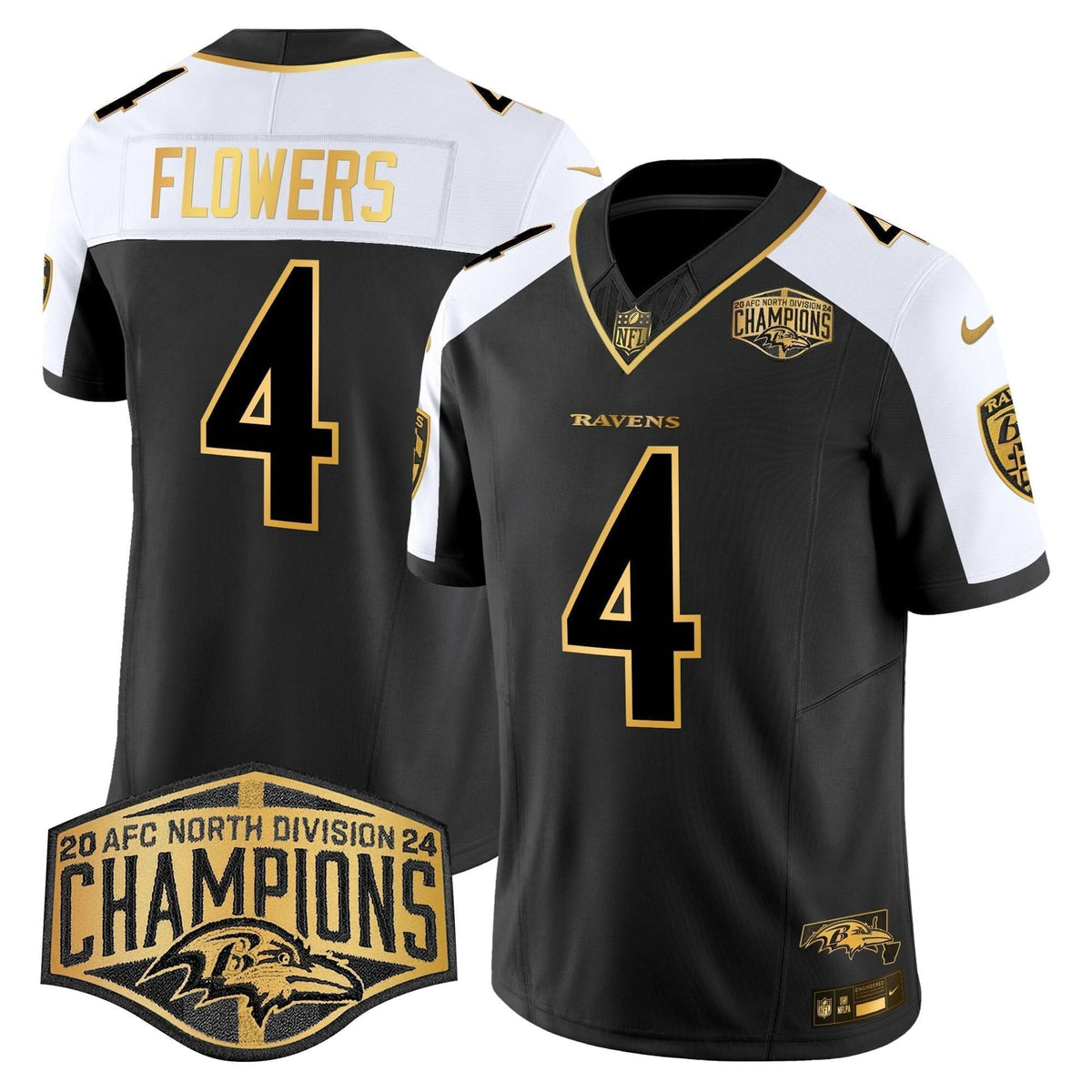 BAL Maryland Flag Map 2024 AFC North Division Champions Patch Gold Vapor Limited Jersey