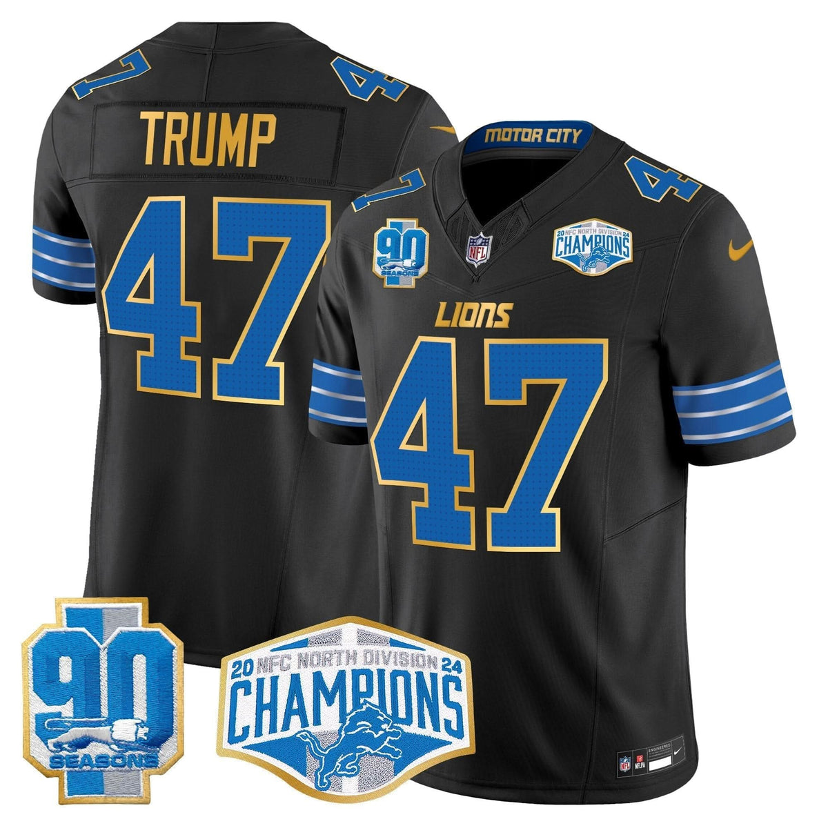DET 2024 NFC North Division Champions Patch Gold Trim Vapor Limited Jersey