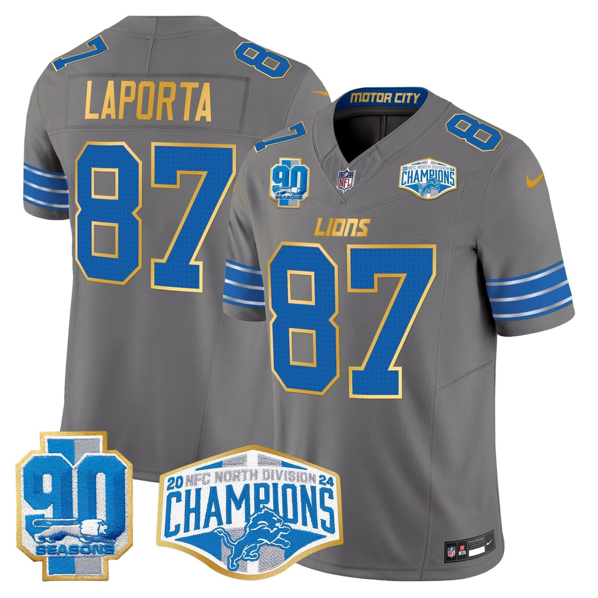 DET 2024 NFC North Division Champions Patch Gold Trim Vapor Limited Jersey