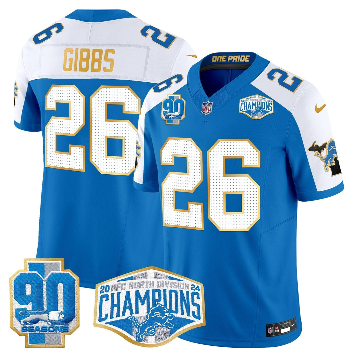 DET 2024 NFC North Division Champions Patch Gold Trim Vapor Limited Jersey