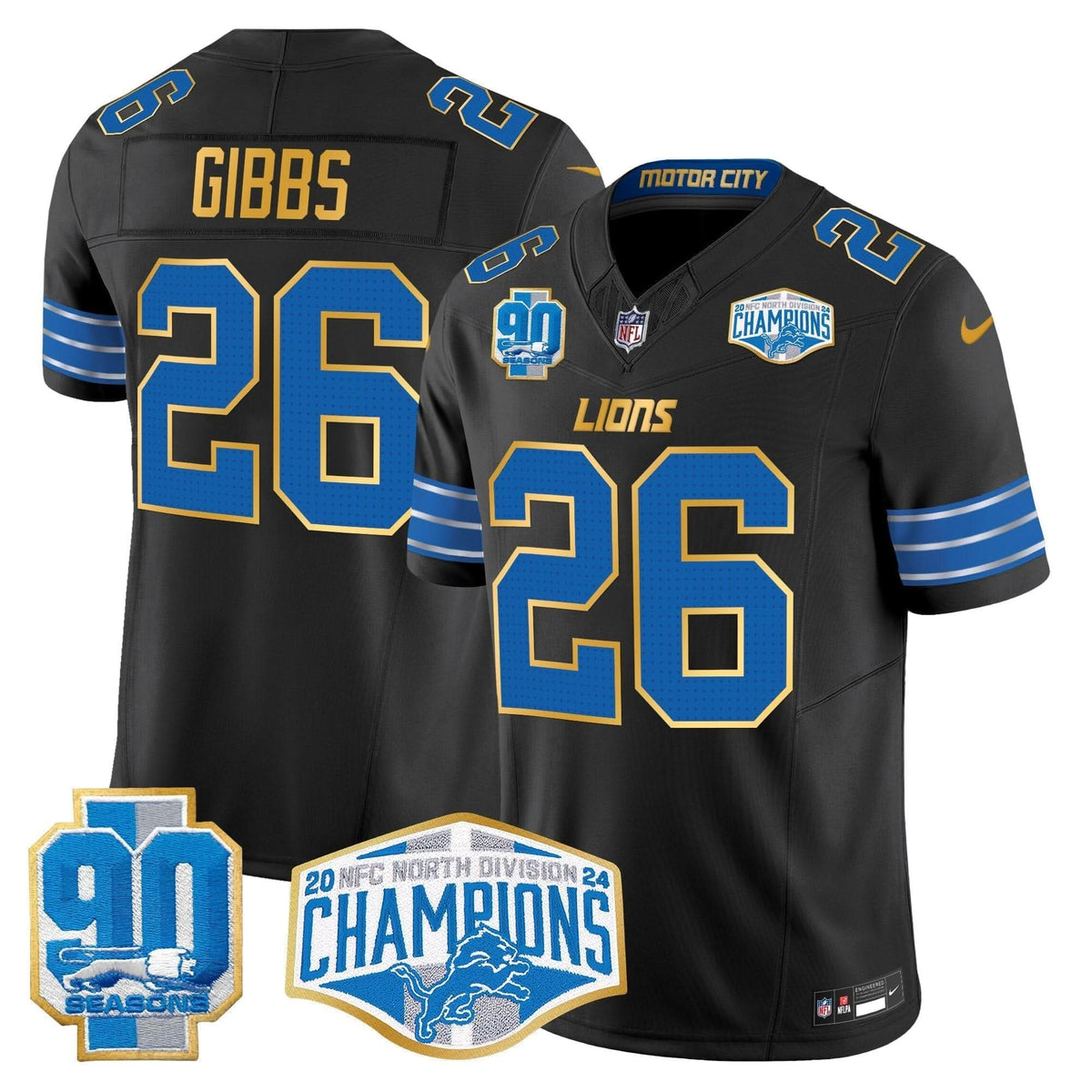 DET 2024 NFC North Division Champions Patch Gold Trim Vapor Limited Jersey