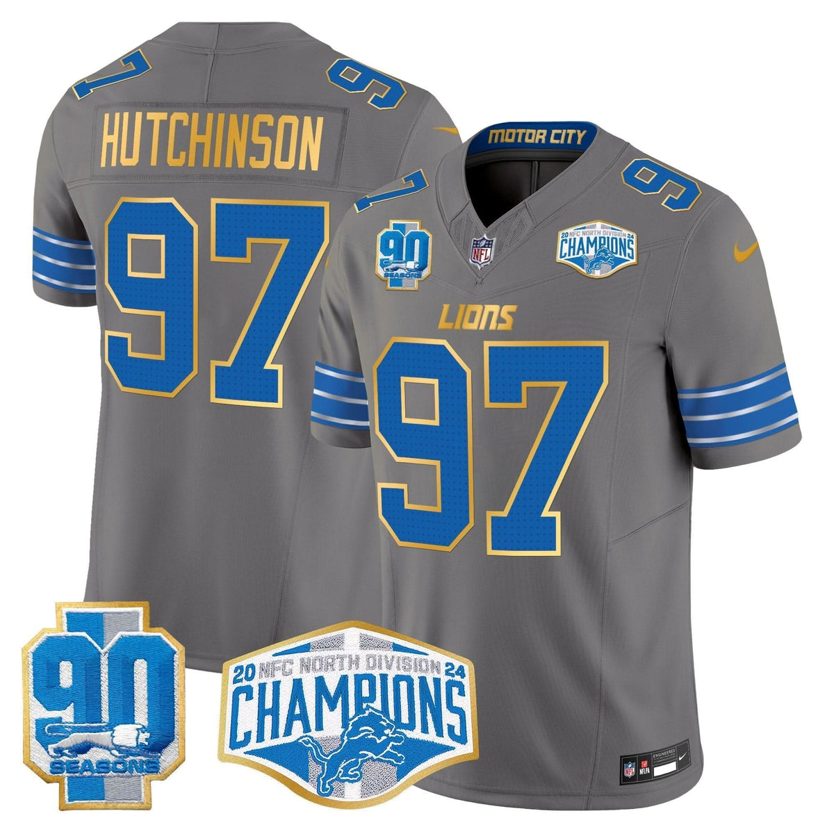 DET 2024 NFC North Division Champions Patch Gold Trim Vapor Limited Jersey