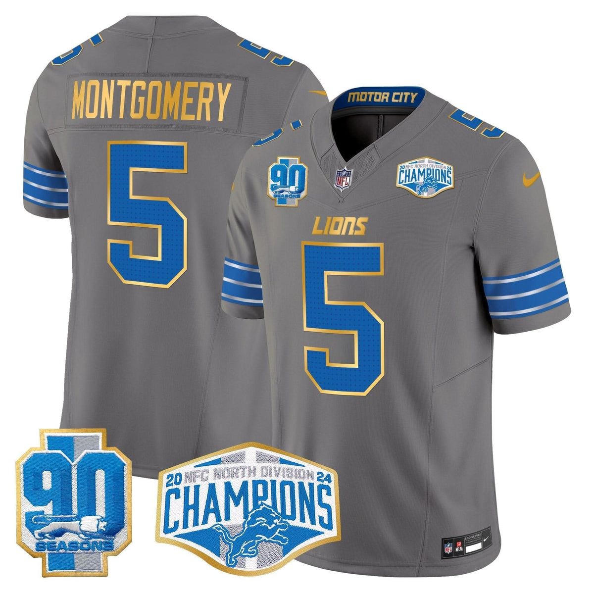 DET 2024 NFC North Division Champions Patch Gold Trim Vapor Limited Jersey