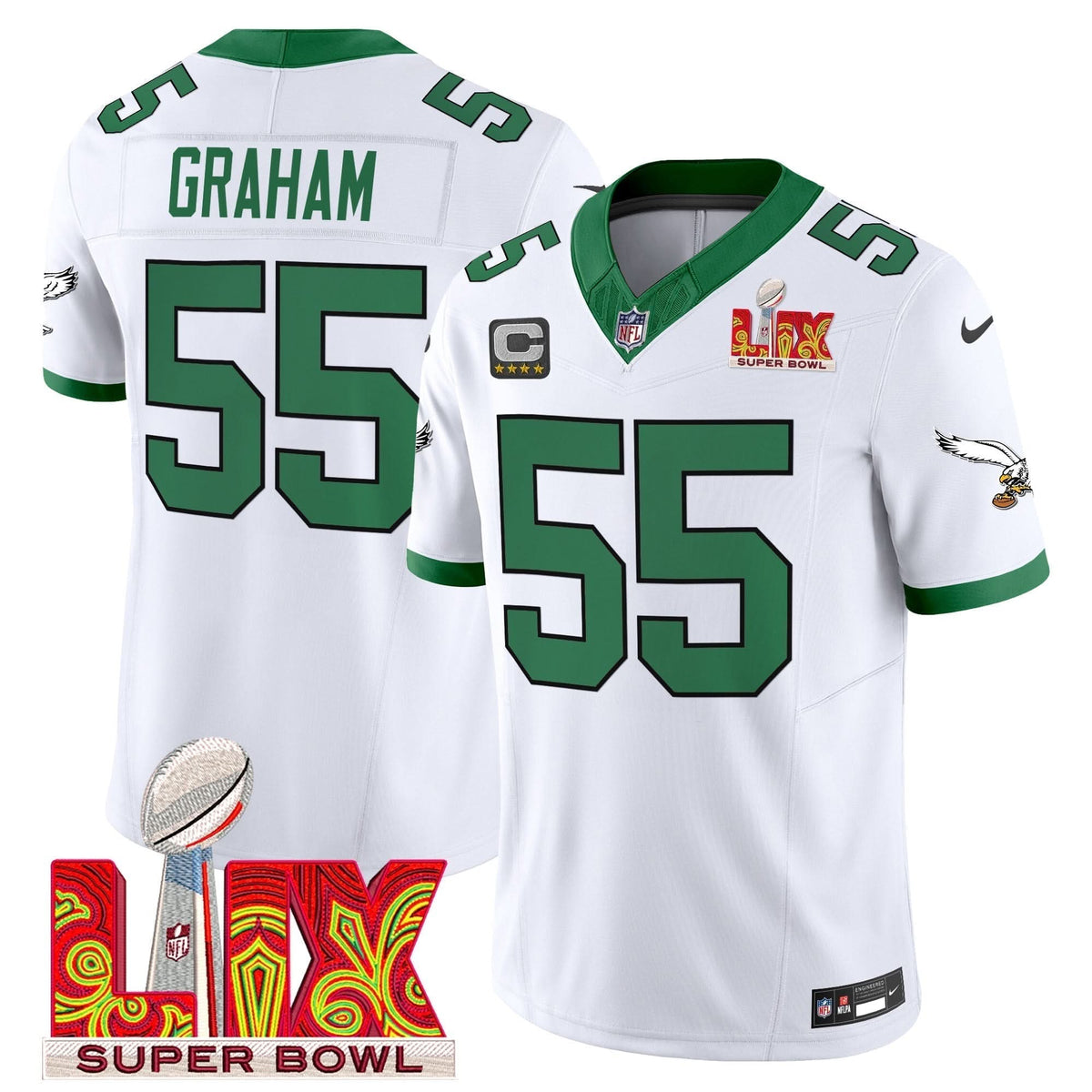PE Kelly Green Super Bowl LIX Patch Vapor Limited Jersey