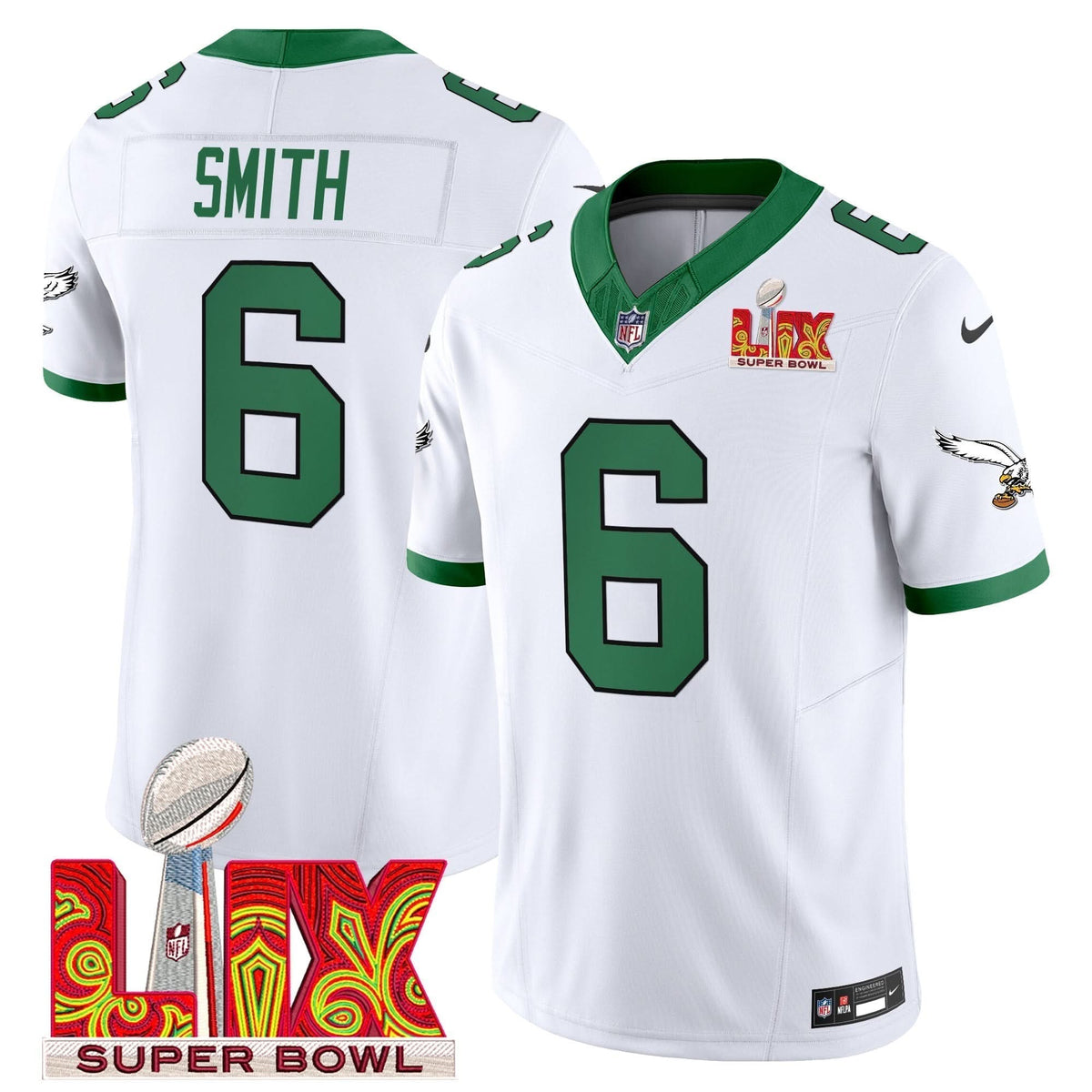 PE Kelly Green Super Bowl LIX Patch Vapor Limited Jersey