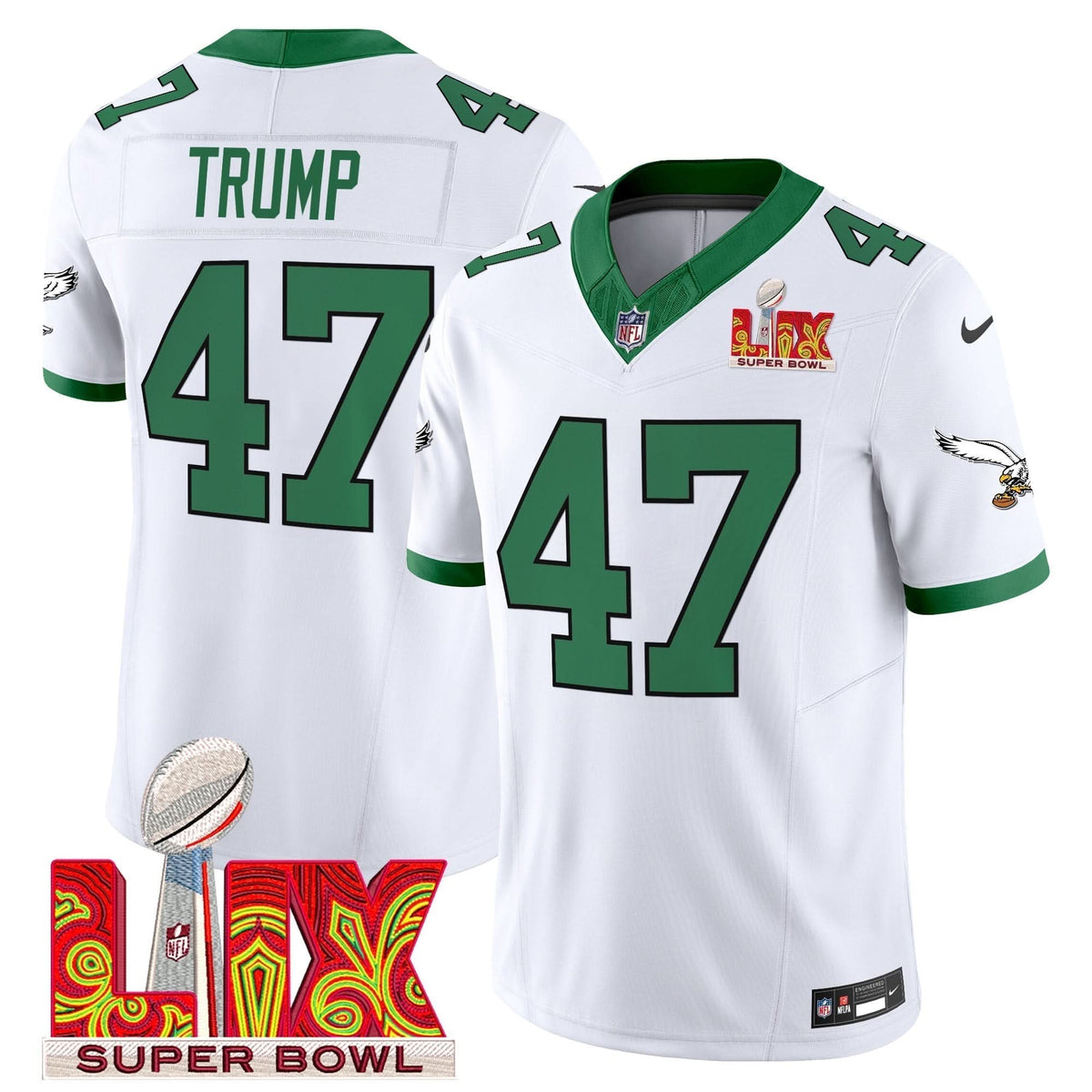 PE Kelly Green Super Bowl LIX Patch Vapor Limited Jersey