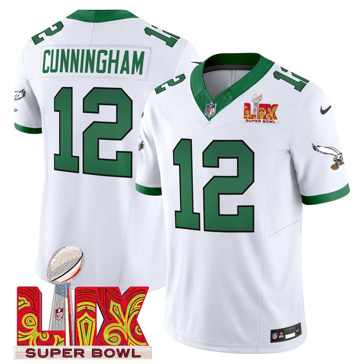 PE Kelly Green Super Bowl LIX Patch Vapor Limited Jersey
