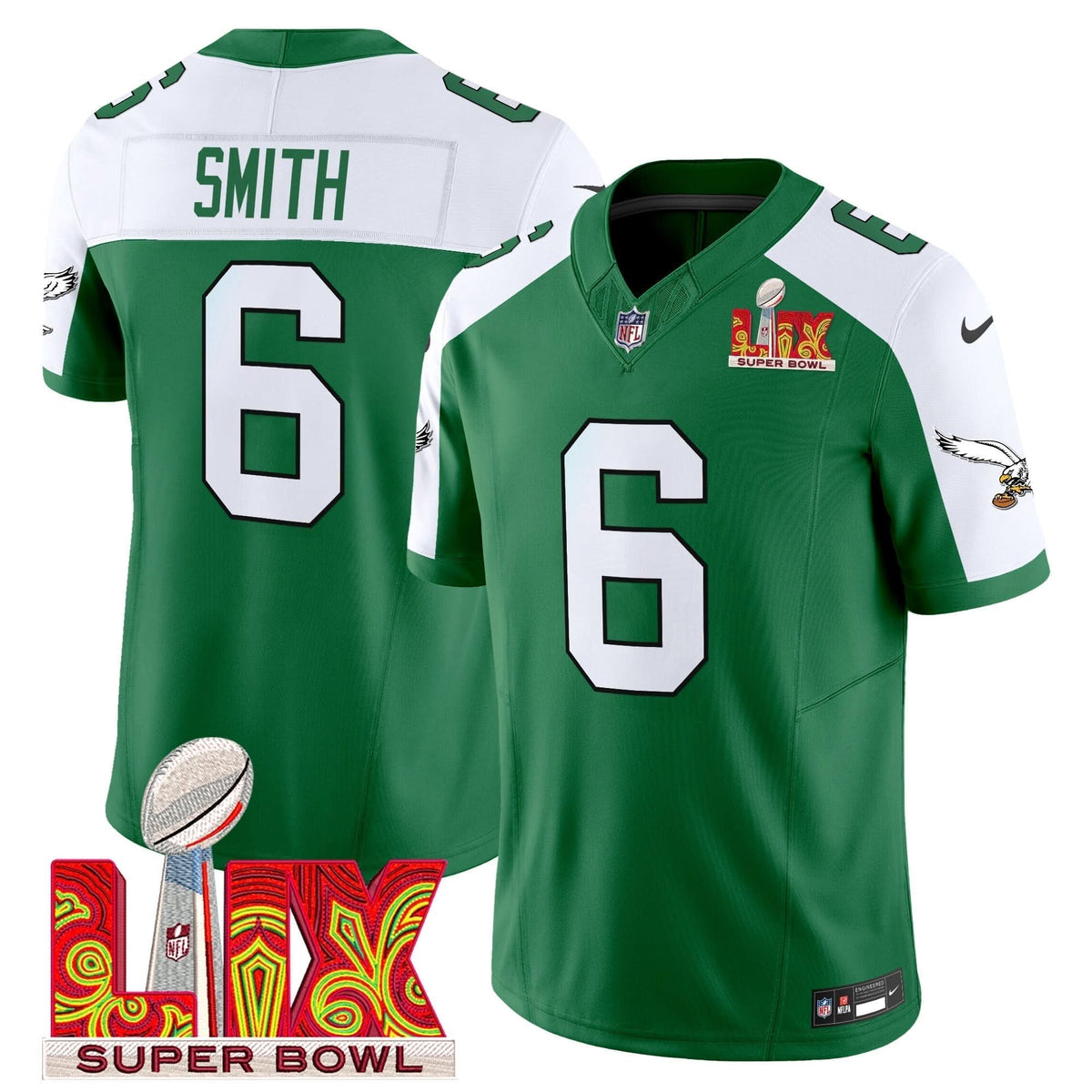 PE Kelly Green Super Bowl LIX Patch Vapor Limited Jersey