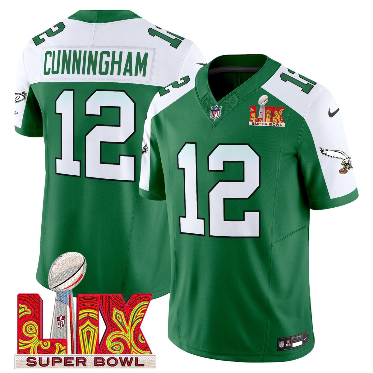 PE Kelly Green Super Bowl LIX Patch Vapor Limited Jersey
