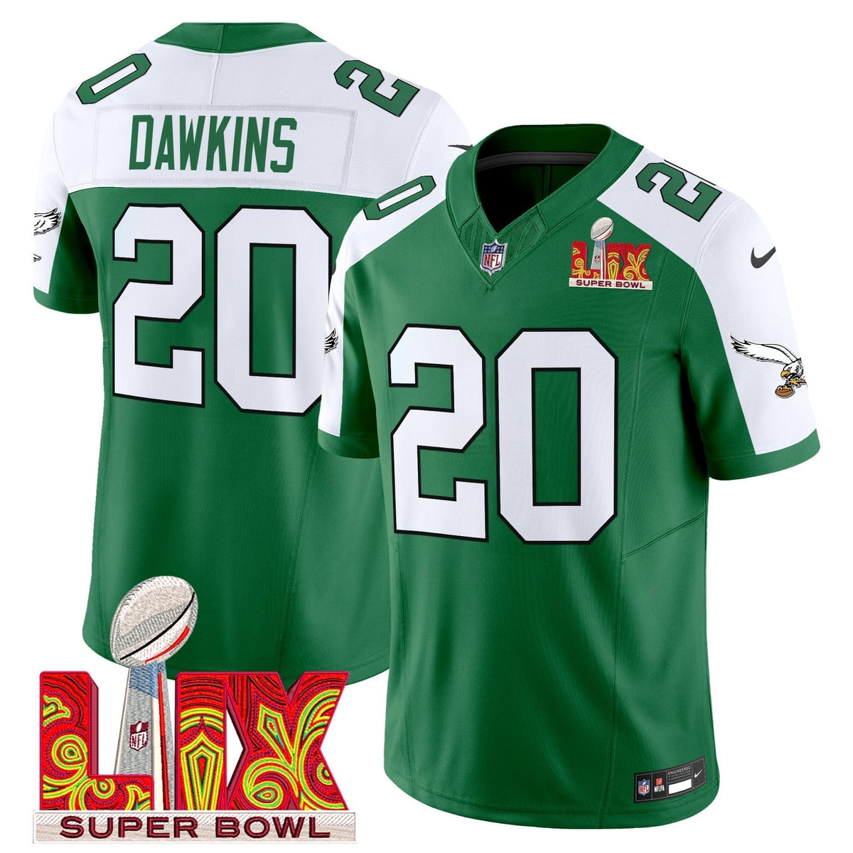 PE Kelly Green Super Bowl LIX Patch Vapor Limited Jersey