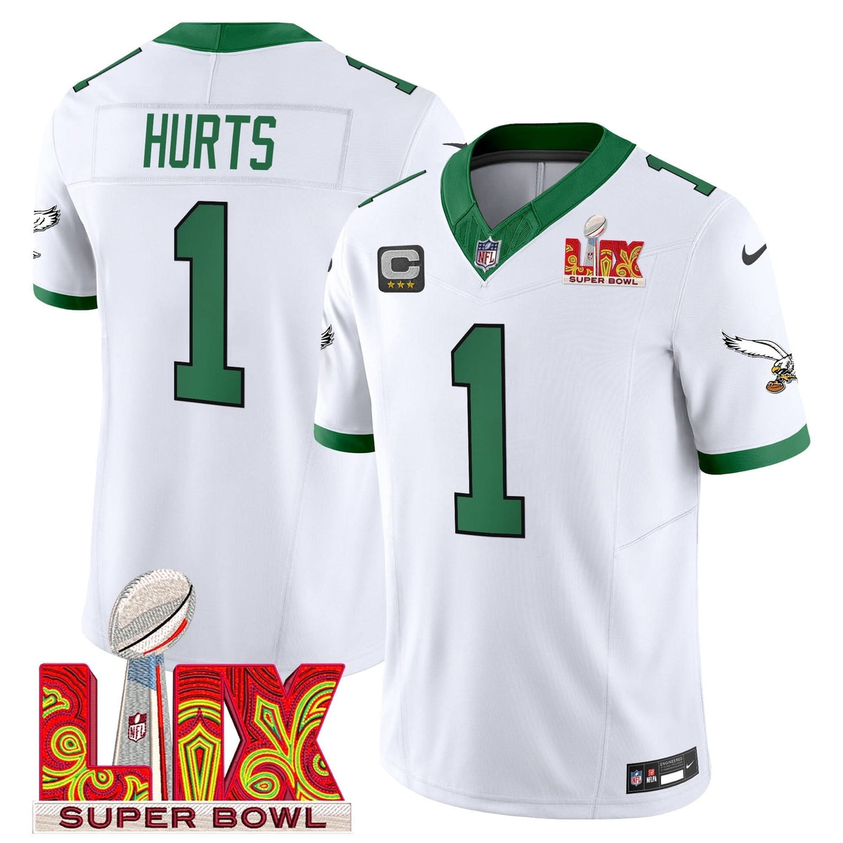 PE Kelly Green Super Bowl LIX Patch Vapor Limited Jersey
