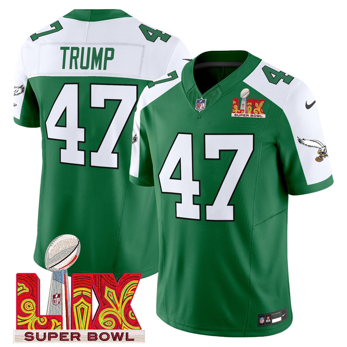 PE Kelly Green Super Bowl LIX Patch Vapor Limited Jersey