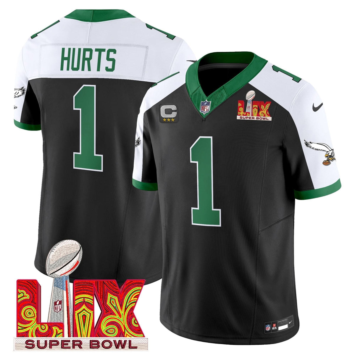 PE Kelly Green Super Bowl LIX Patch Vapor Limited Jersey
