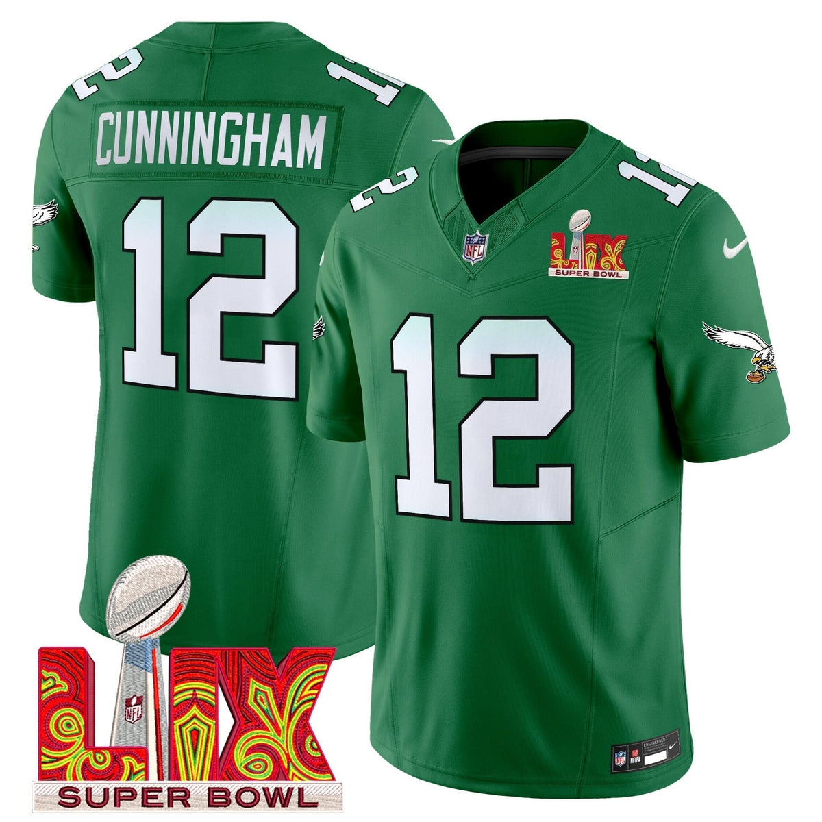 PE Kelly Green Super Bowl LIX Patch Vapor Limited Jersey