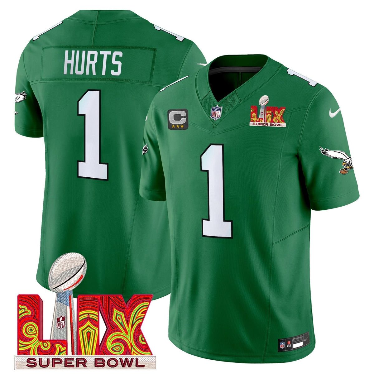PE Kelly Green Super Bowl LIX Patch Vapor Limited Jersey