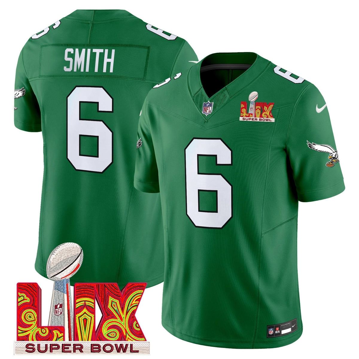 PE Kelly Green Super Bowl LIX Patch Vapor Limited Jersey