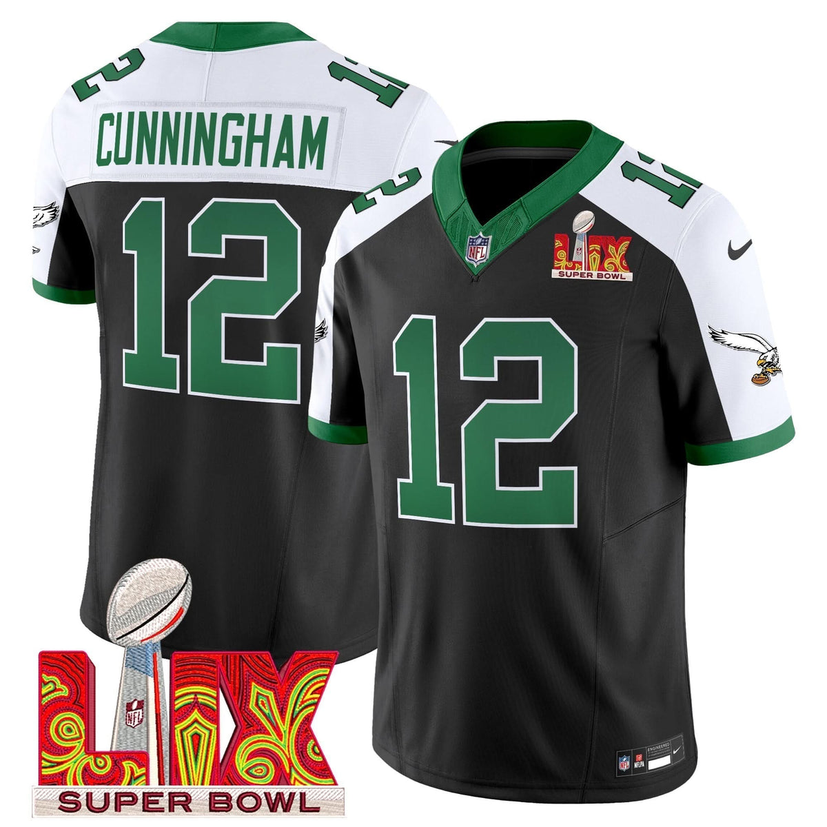 PE Kelly Green Super Bowl LIX Patch Vapor Limited Jersey