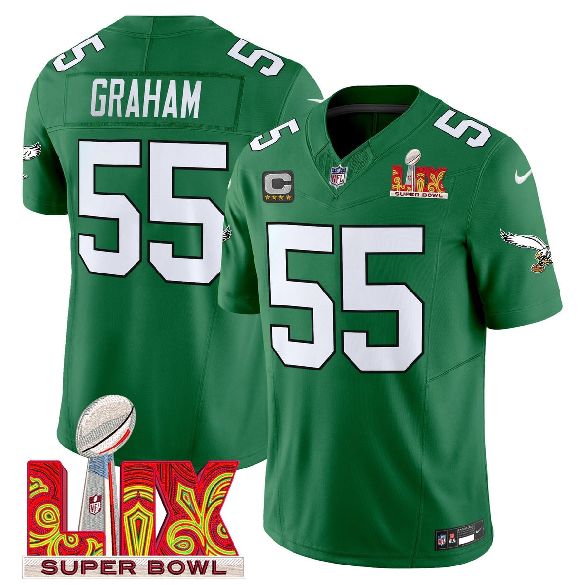 PE Kelly Green Super Bowl LIX Patch Vapor Limited Jersey