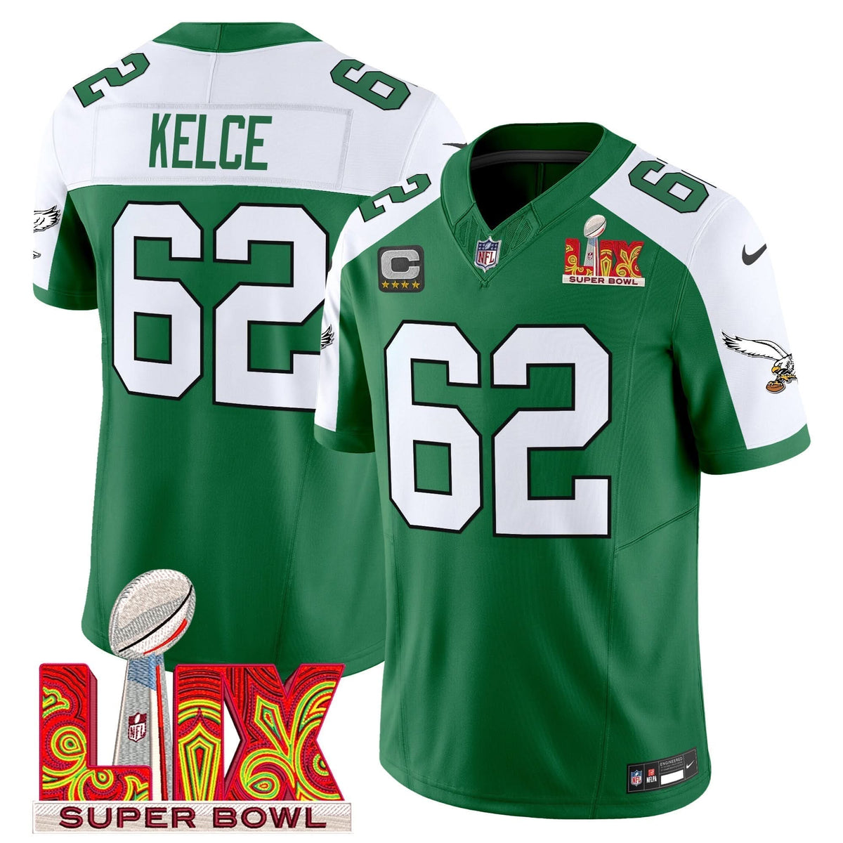 PE Kelly Green Super Bowl LIX Patch Vapor Limited Jersey