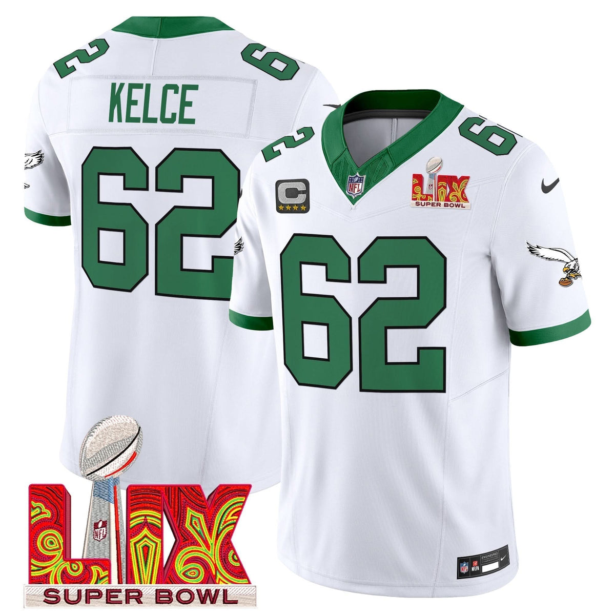 PE Kelly Green Super Bowl LIX Patch Vapor Limited Jersey