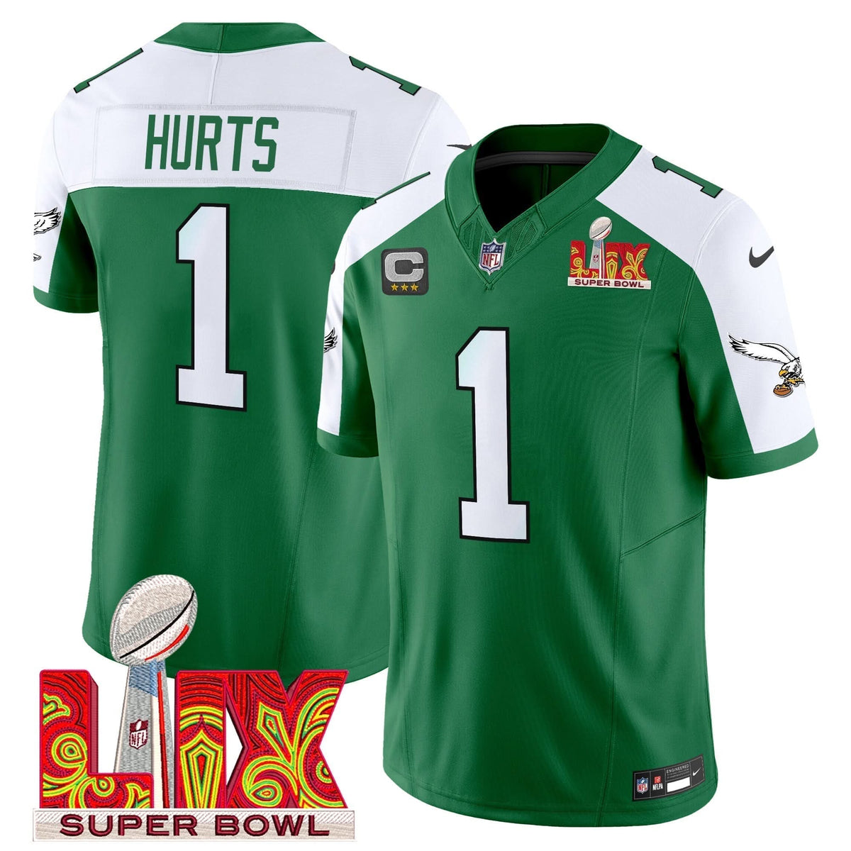 PE Kelly Green Super Bowl LIX Patch Vapor Limited Jersey