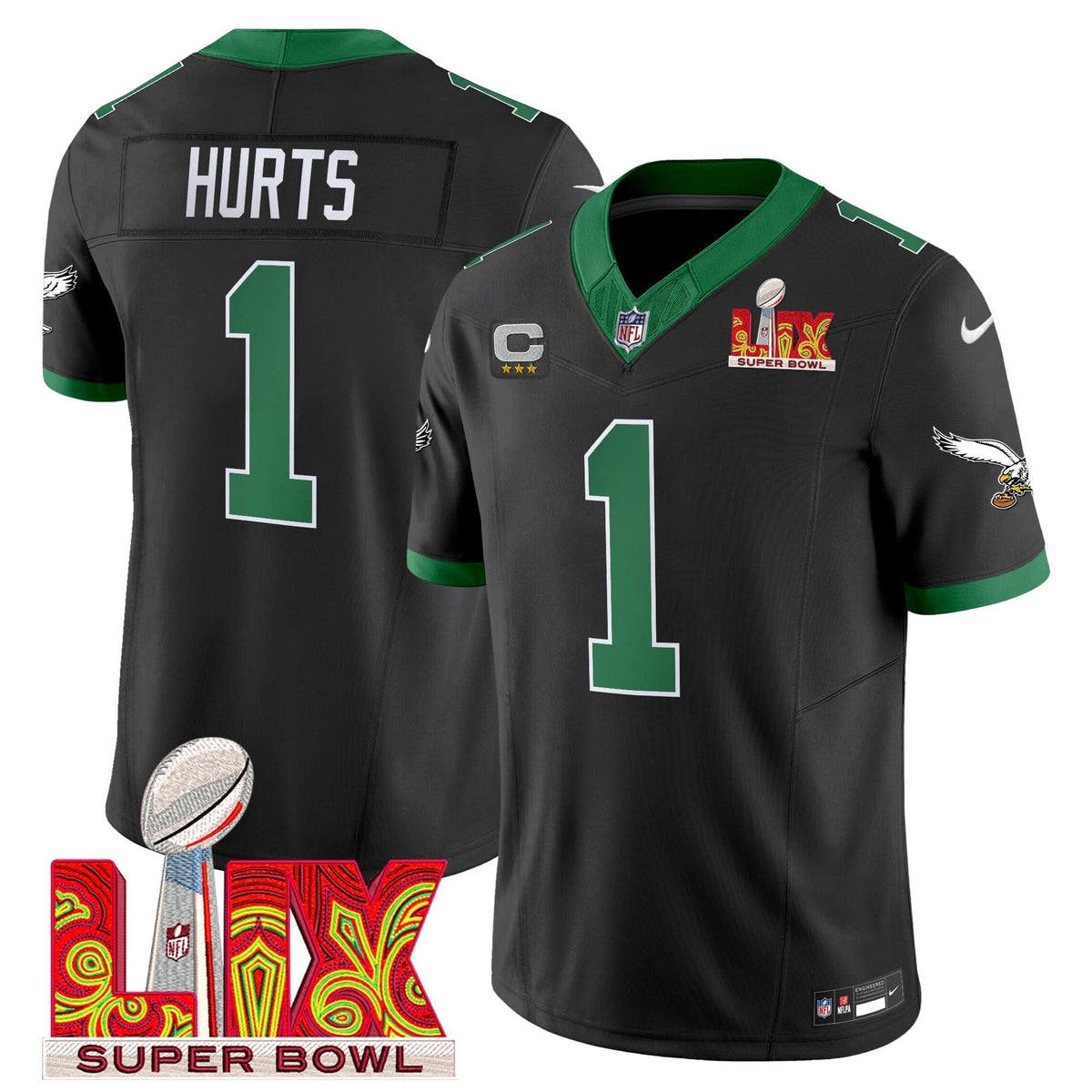 PE Kelly Green Super Bowl LIX Patch Vapor Limited Jersey