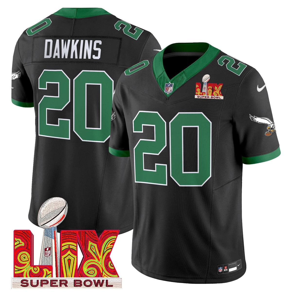 PE Kelly Green Super Bowl LIX Patch Vapor Limited Jersey