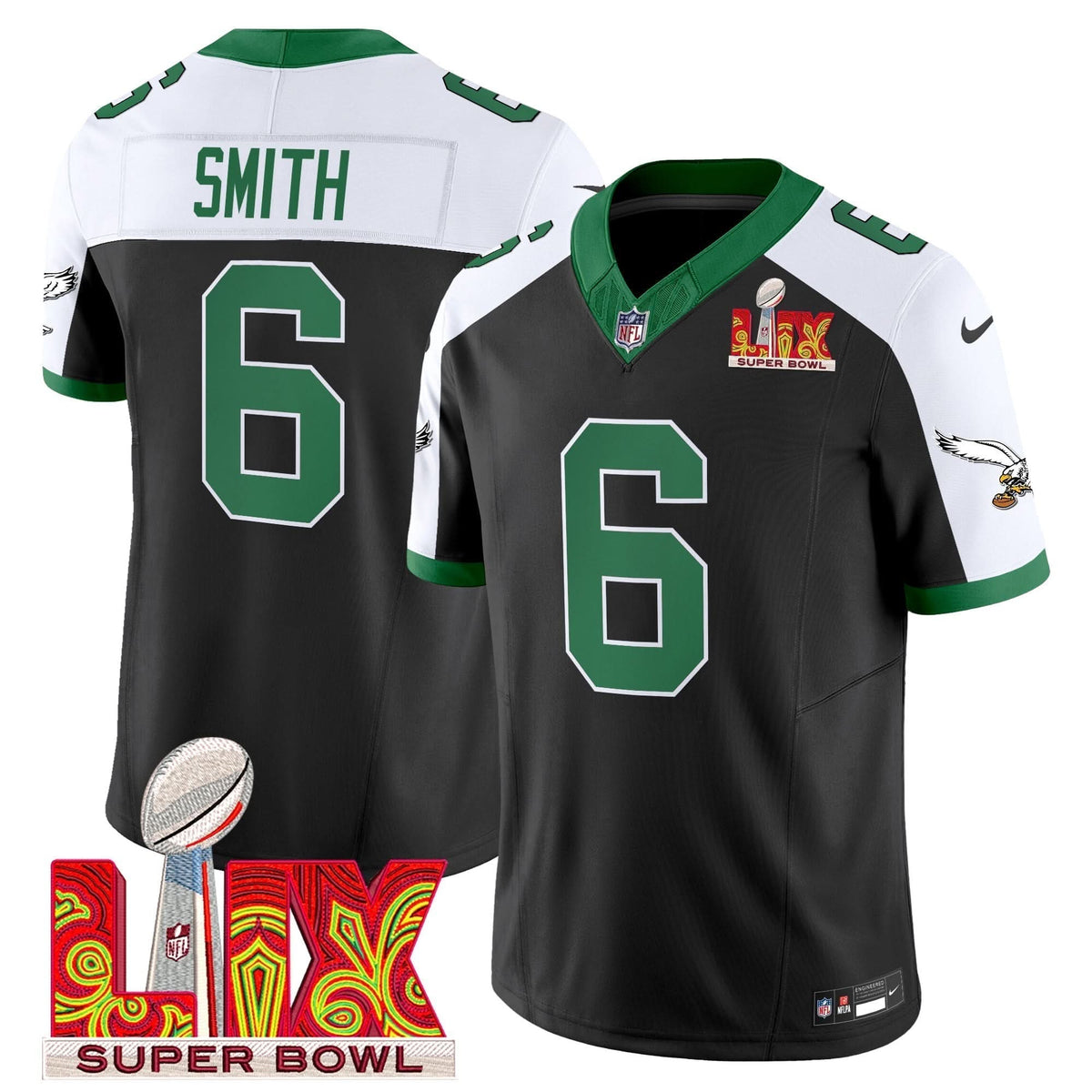 PE Kelly Green Super Bowl LIX Patch Vapor Limited Jersey