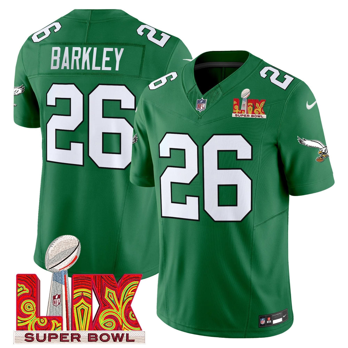 PE Kelly Green Super Bowl LIX Patch Vapor Limited Jersey