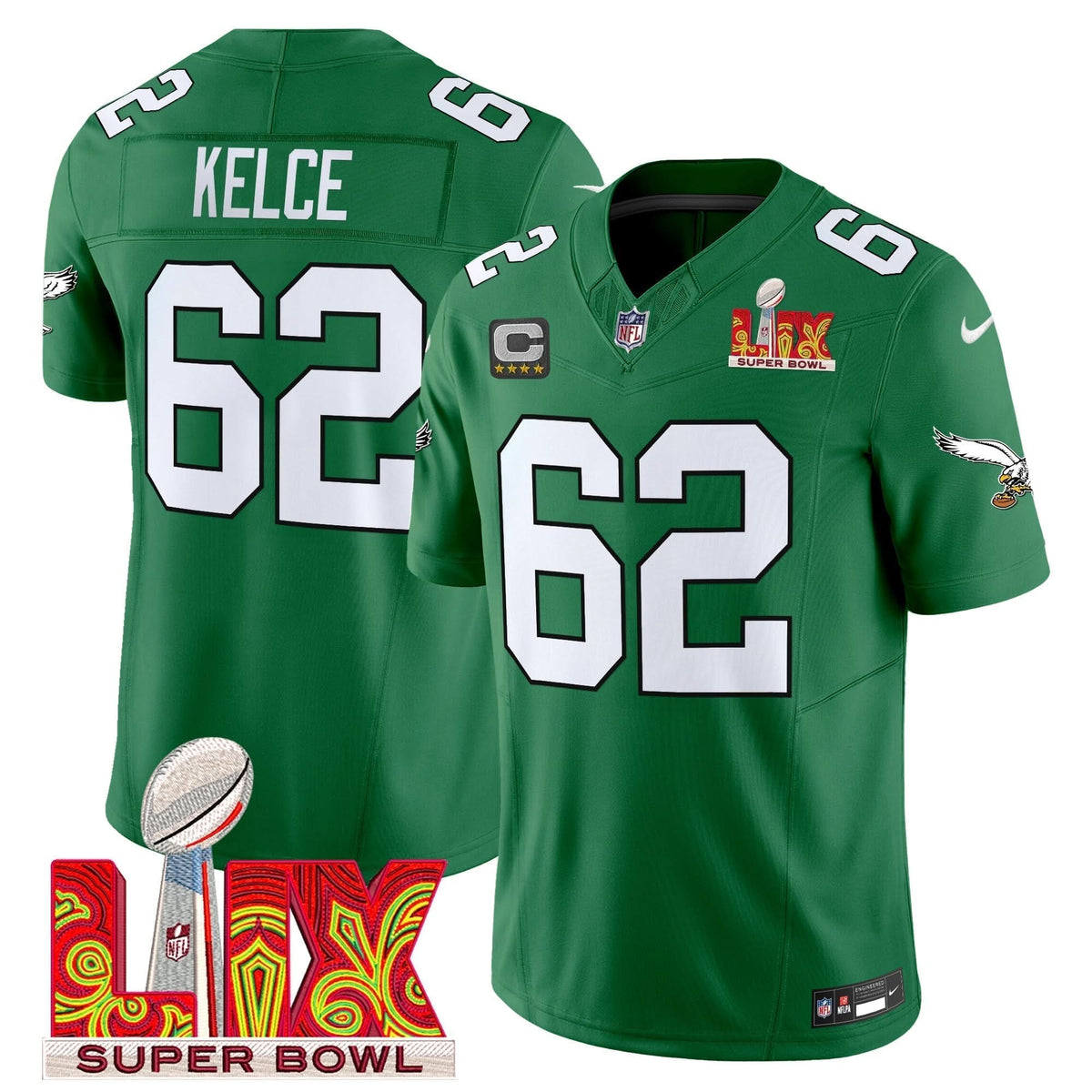 PE Kelly Green Super Bowl LIX Patch Vapor Limited Jersey