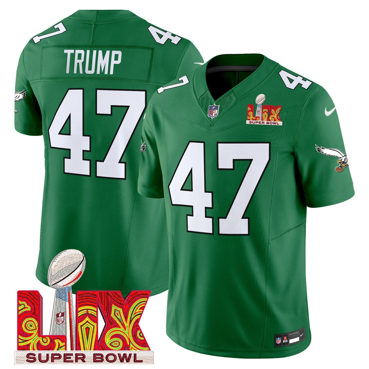 PE Kelly Green Super Bowl LIX Patch Vapor Limited Jersey