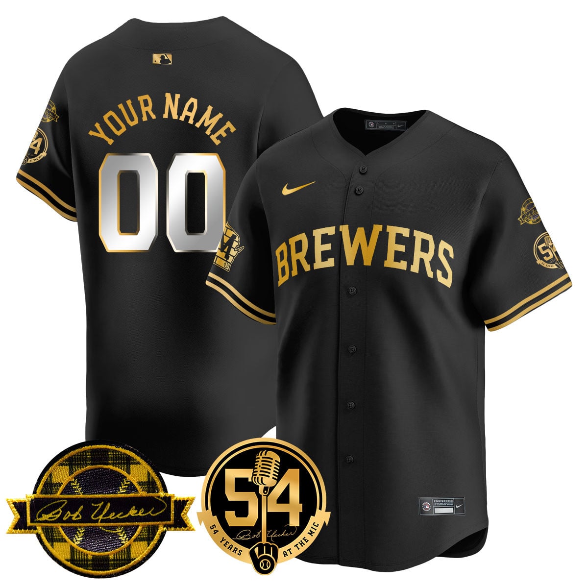 Men's Milwaukee Brewers Jersey - Bob Uecker, 54 Seasons for Brewers - All Stitched
