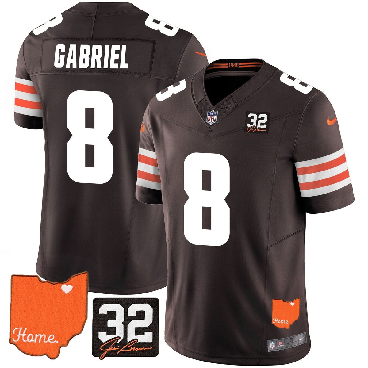 CLE #32 Jim Brown Memorial & Home Patch Vapor Limited Jersey