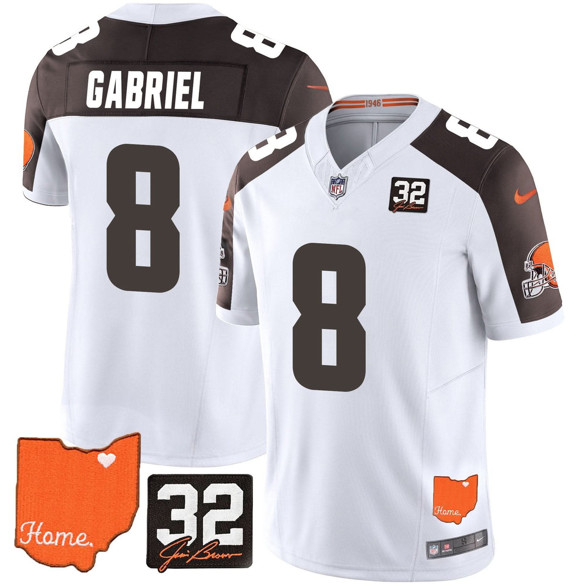 CLE #32 Jim Brown Memorial & Home Patch Vapor Limited Jersey