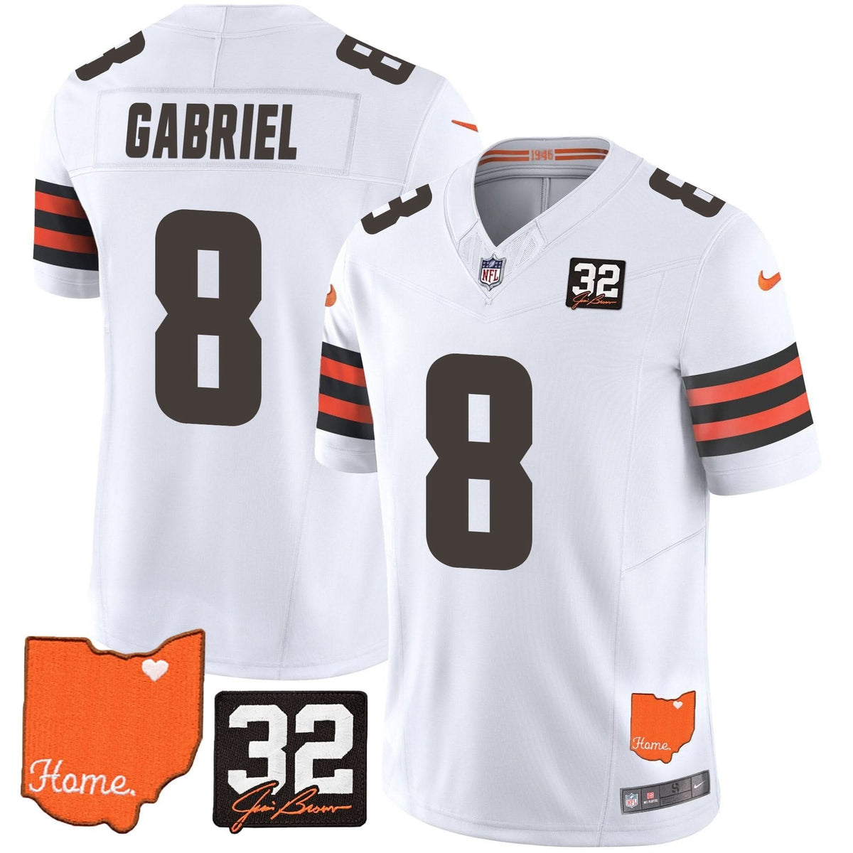 CLE #32 Jim Brown Memorial & Home Patch Vapor Limited Jersey