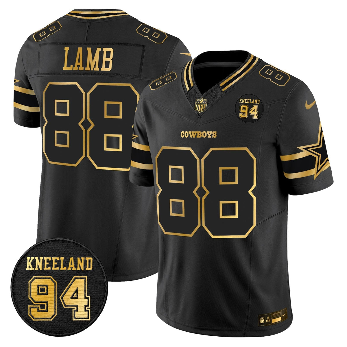 DAL #94 Marshawn Kneeland Memorial Patch Gold Vapor Limited Jersey